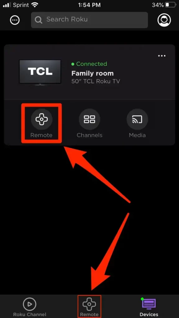 Select TCL Roku TV in the app