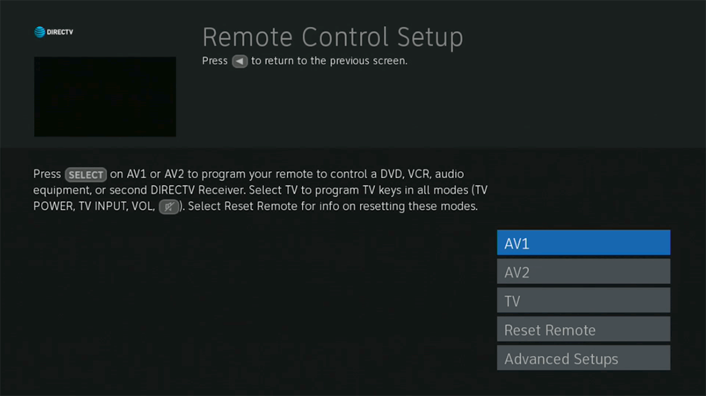 Click the Reset Remote option in the Remote Control Setup