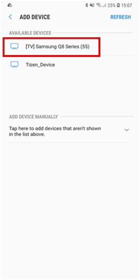 Add the Device to connect your  Samsung TV.