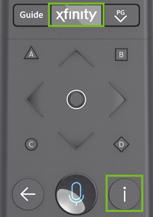 Xfinity and Info button on Xfinity Remote