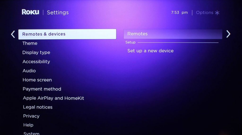 Remotes & devices on Roku settings
