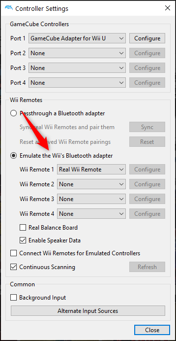 select real wiimote from the list