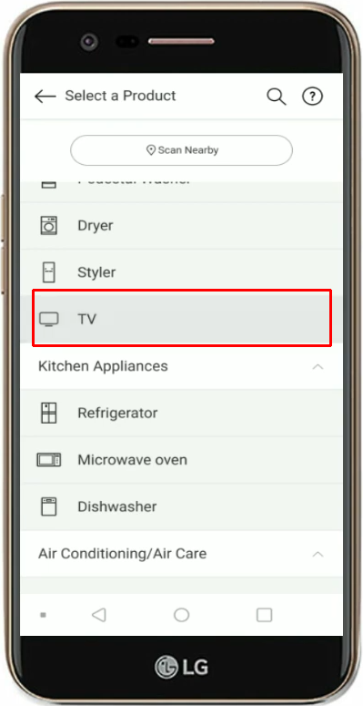 Select TV from the list of products