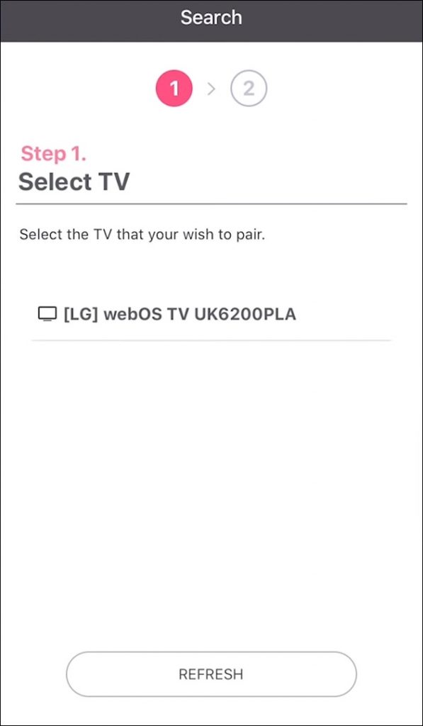 Select LG TV to pair