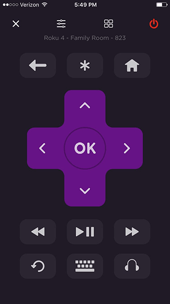 Power button on Roku app