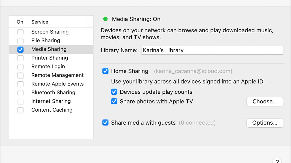 Home sharing option on Mac