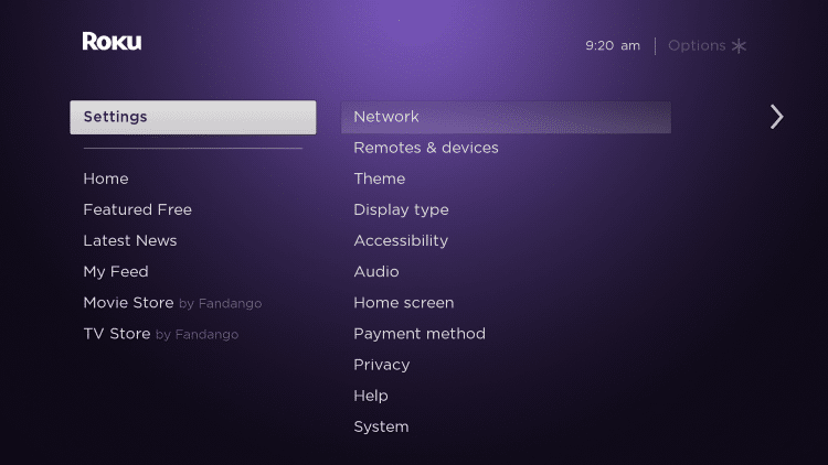 Click Settings and select Network