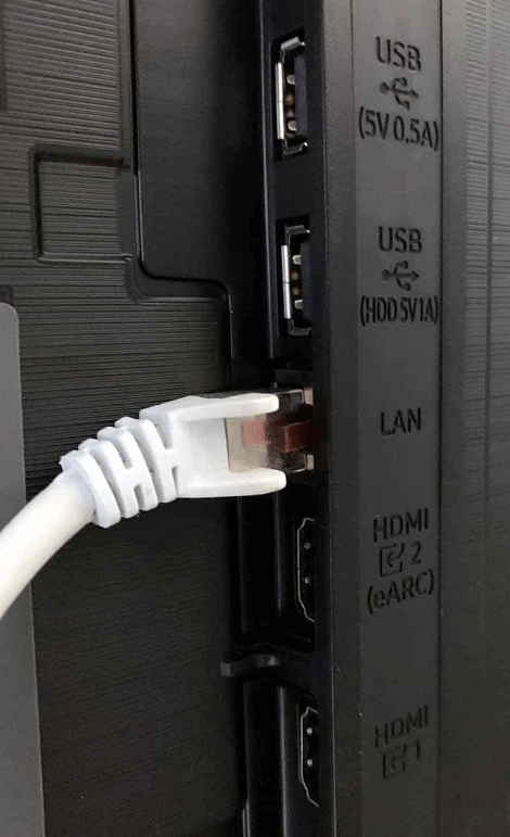 Connect ethernet cable to the TV