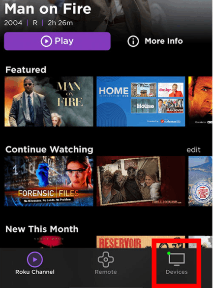Devices on Roku mobile