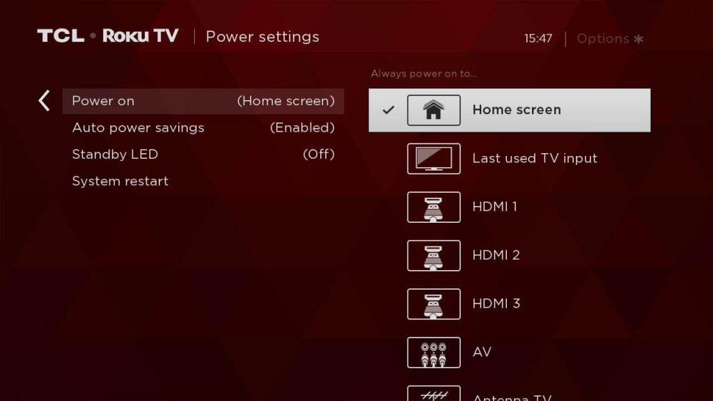 Set default input on Roku TV