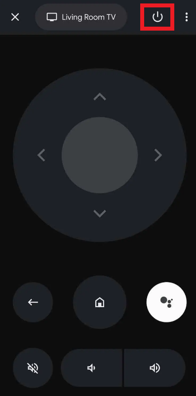 Power button on the Google TV Remote app