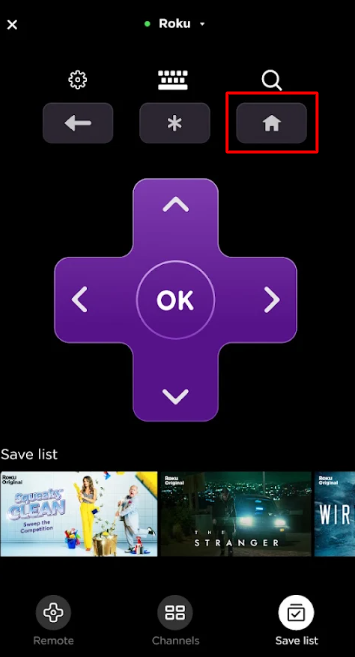 Home button on The Roku App