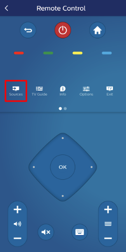 Sources button on the Philips TV Remote app