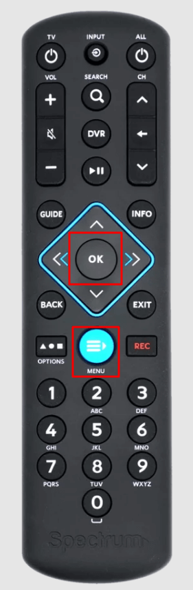 MENU and OK buttons on Spectrum Remote