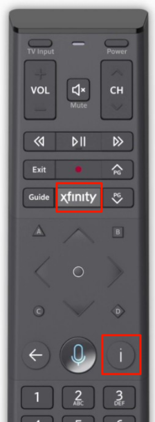xfinity and Info buttons on XR15 Voice Remote