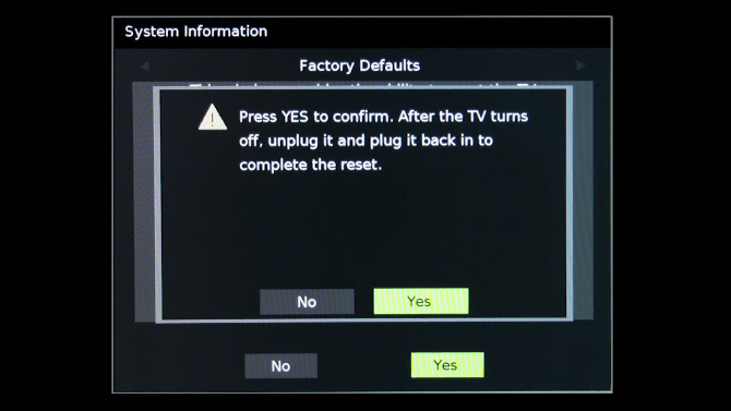 Click Yes to Reset Toshiba TV to factory defaults