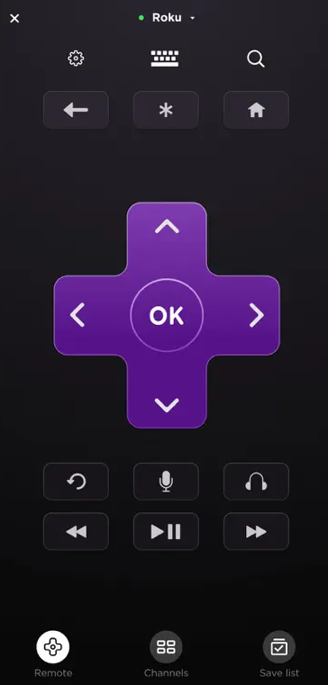 Roku app remote interface
