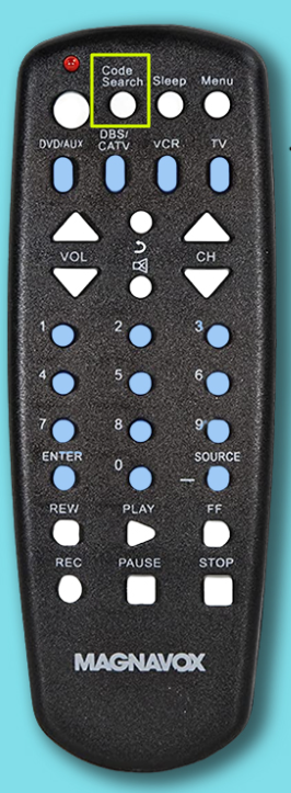 Press the Code Search button on Magnavox Universal Remote