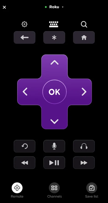 The Roku App remote interface