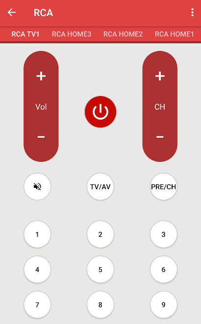 Use the remote interface in the RCA Universal Remote app