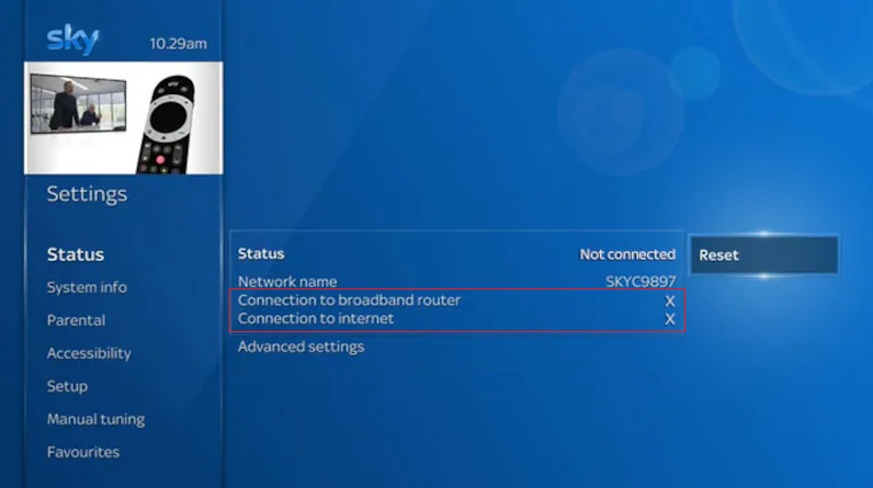 Check internet connection status of Sky Q box