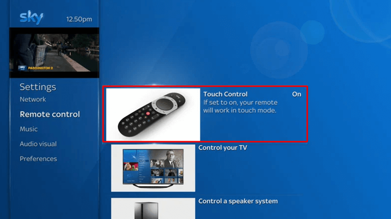 Turn on Touch Control for Sky Q remote