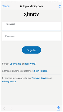 Sign in with Xfinity username and password