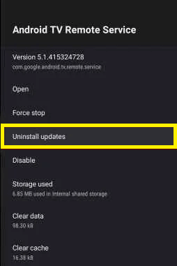 Android TV Remote Service Uninstall updates