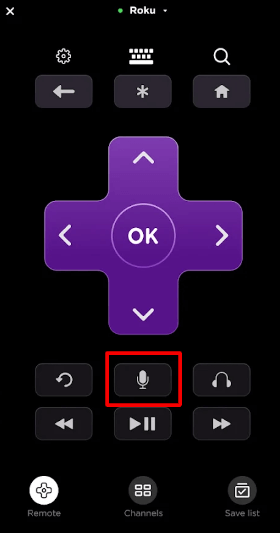Press the Microphone button on The Roku App