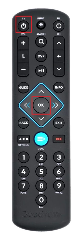 TV and OK button on Spectrum Remote