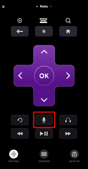 Microphone button on The Roku App