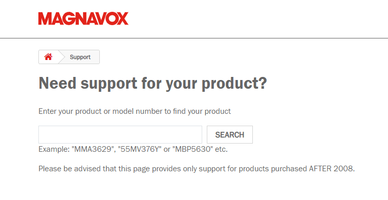 Magnavox Support website