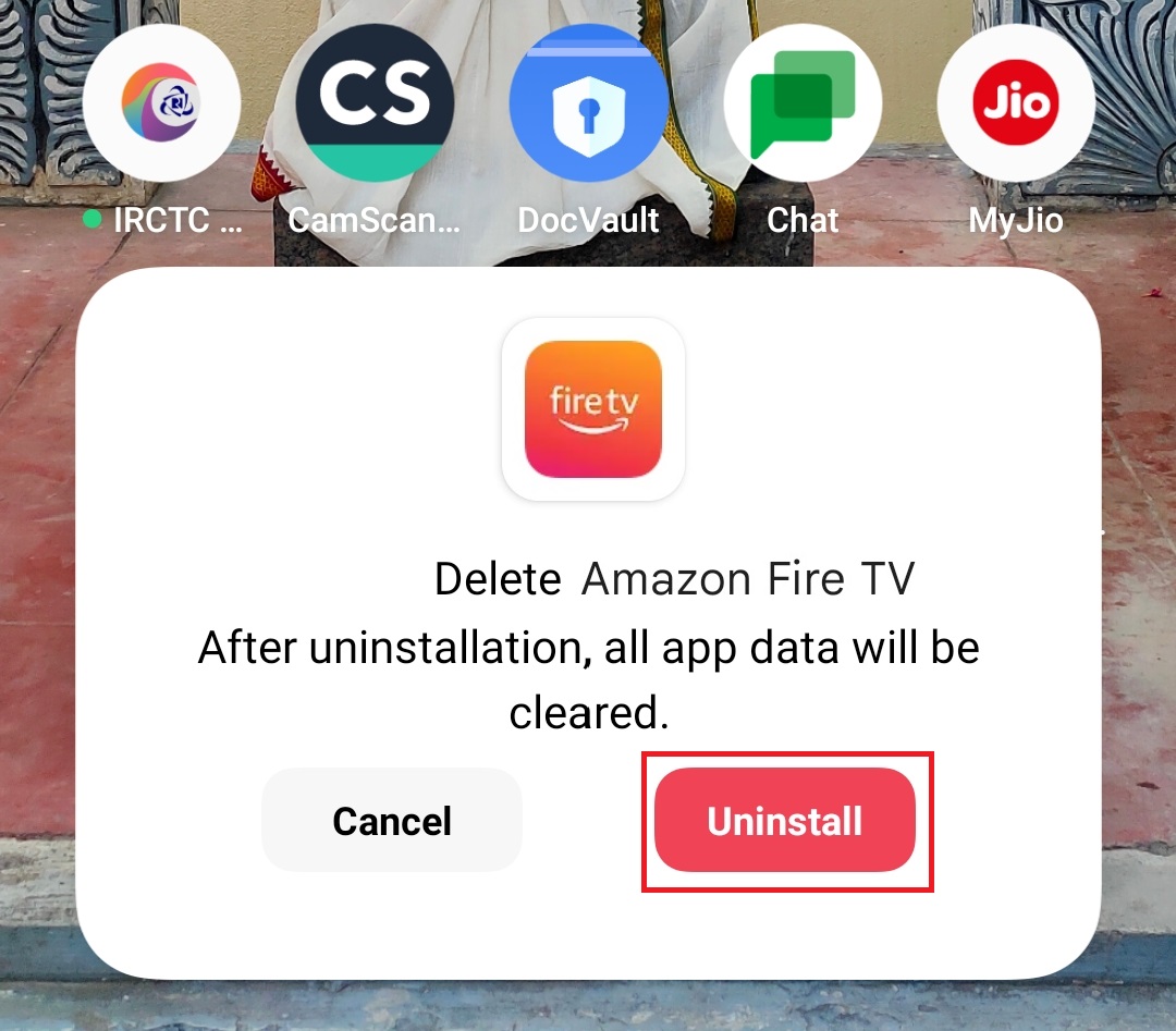 Click the Uninstall button to fix  to fix the Fire TV remote app not working