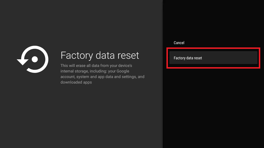click the Factory data reset option