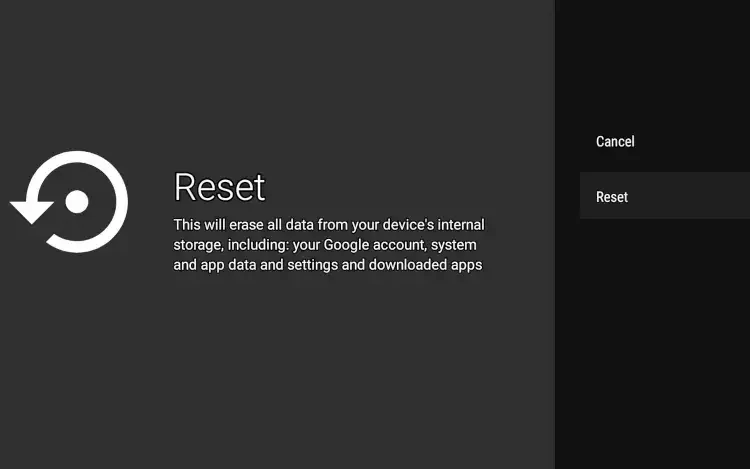 Click Reset to begin the reset on Haier Google TV