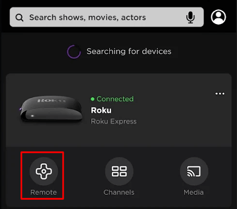 Remote icon on The Roku App
