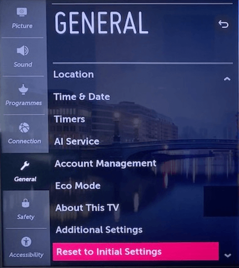 Reset LG TV to Initial Settings if the LG TV remote app is not working