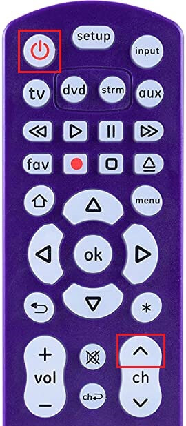 Press the OK and Power buttons on a Fluid TV universal remote