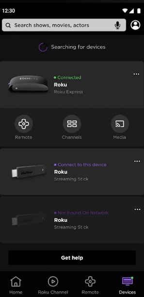 Connect to the Roku device
