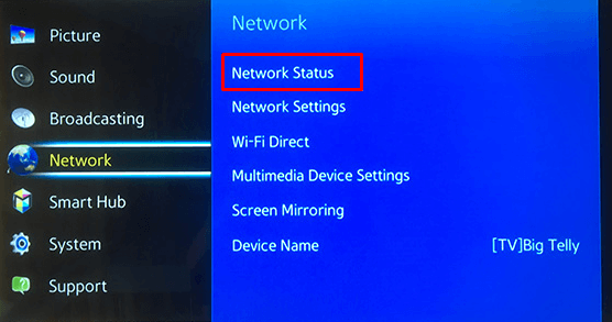 Select the Network → Network Status option