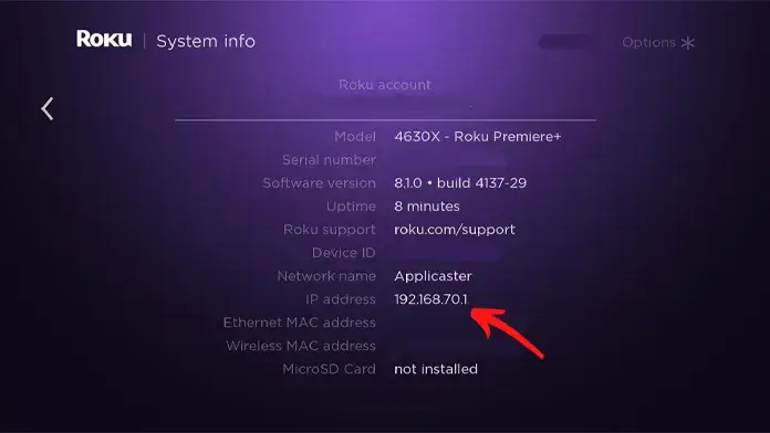 find the IP address of your Roku device.