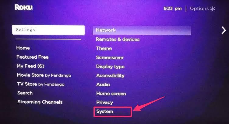 choose the System option