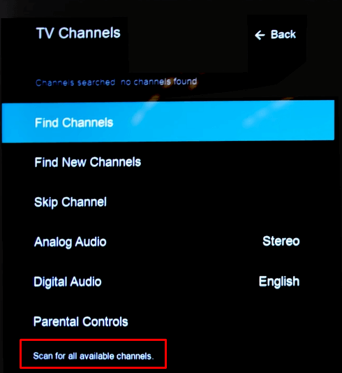 Click on the Scan for all available Channels option