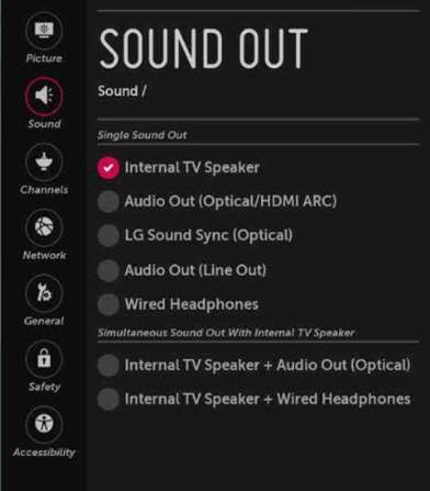 Select Internal TV Speaker as Sound Out