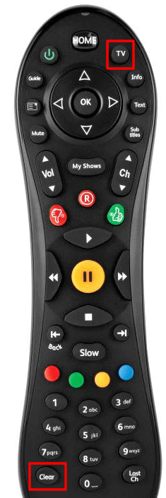 Press TV and Clear buttons to reset the Virgin TV remote