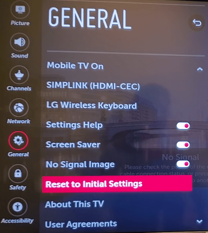 reset to initial settings