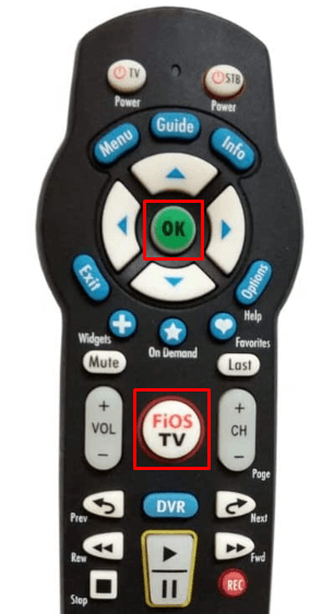 Hold the OK and FiOS TV buttons on the Verizon P265 remote