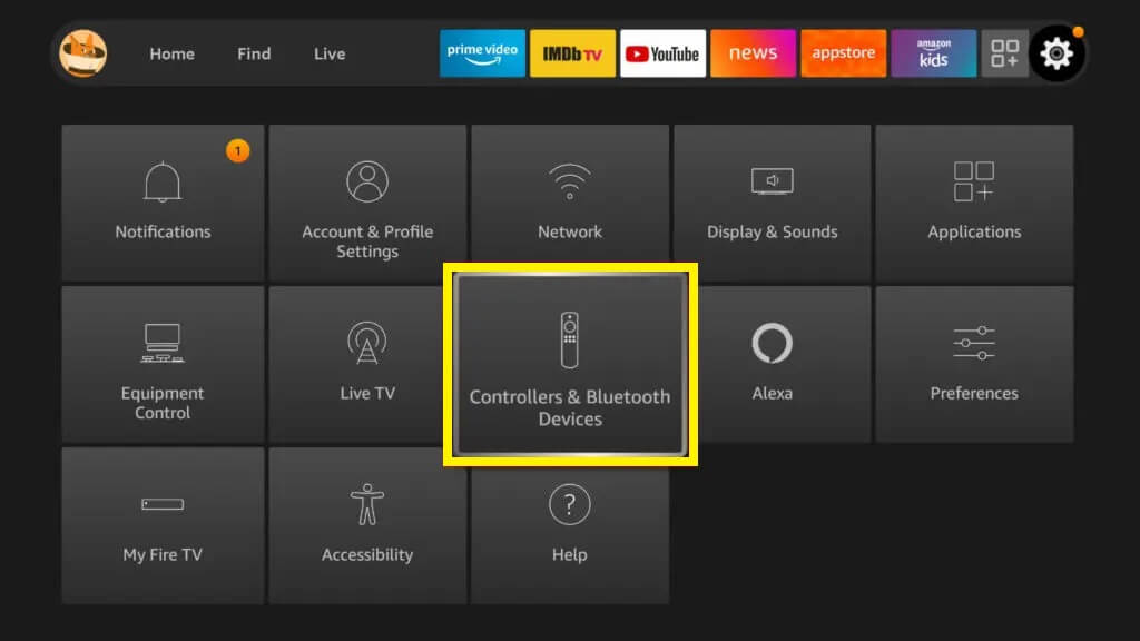 Click Controllers & Bluetooth Devices on Firestick settings