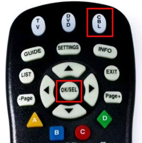 Hold the CBL and OK/SEL buttons on the Spectrum remote